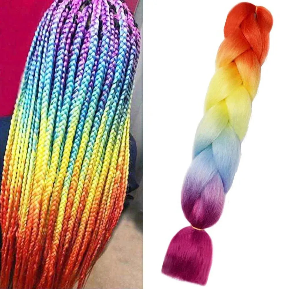 24 Inch Ombre Jumbo Braiding Hair for Crochet Twist Box Braids Rainbow Colorful High Temperature Synthetic Hair Extensions - Dragonbeast