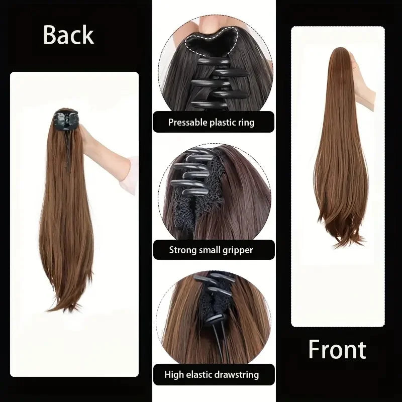 WIGSIN 16Inch/20Inch Synthetic Wig Female Slightly Curver Ponytail Hair Extension Claw Clip in Ponytail Hairpice for Women - Dragonbeast