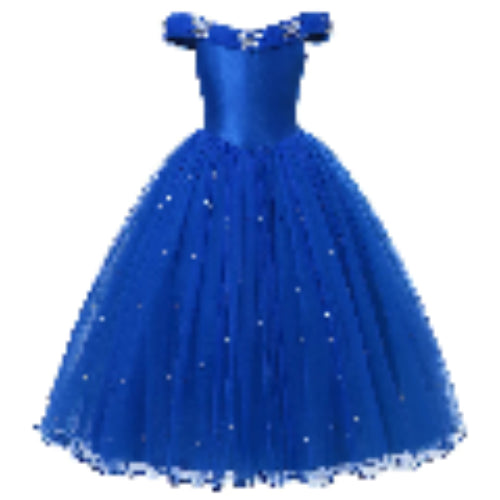 Elegant Dark Blue Party Dress Girls Fancy Sapphire Princess Cinderella Ball Gown Off Shoulder Prom Frock Kid Pearl Embellished - Dragonbeast