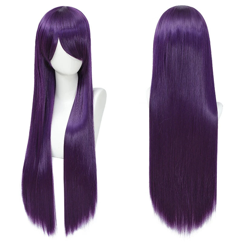 80cm Long Synthetic White Purple Cosplay Wigs Green Hair Straight Silver Wig Pink Hairpiece Lolita Wig with Bangs - Dragonbeast