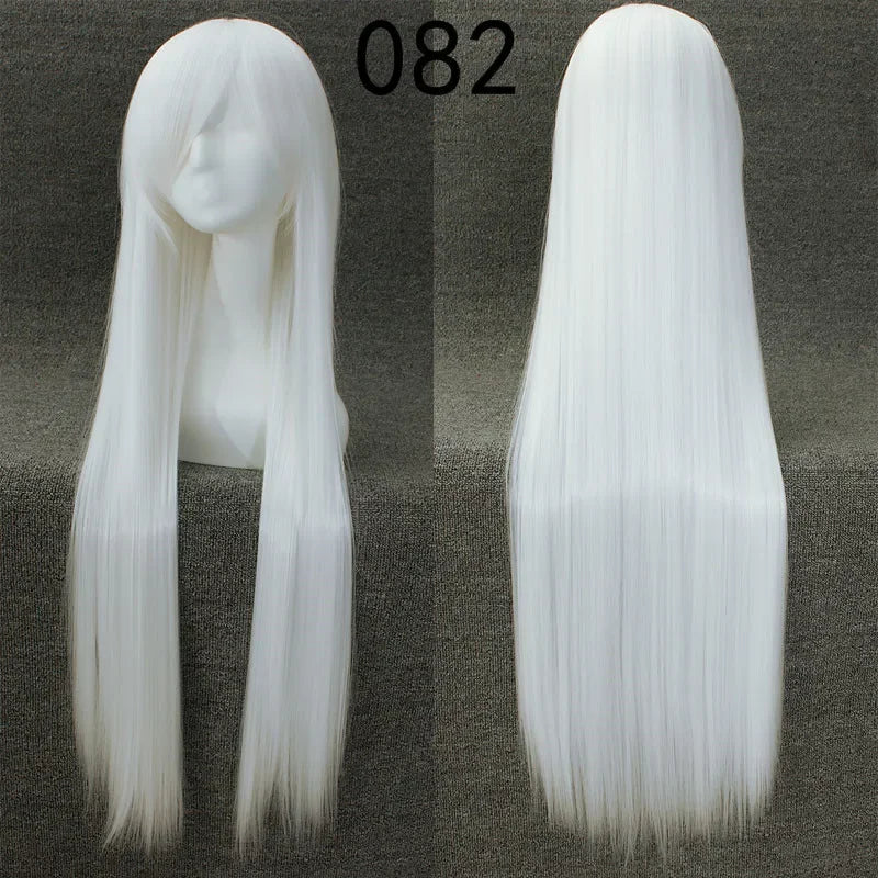 Pink 100Cm Long Staight Cosplay Wig Heat Resistant Synthetic Hair Anime Party wigs 42 color Colourful White - Dragonbeast