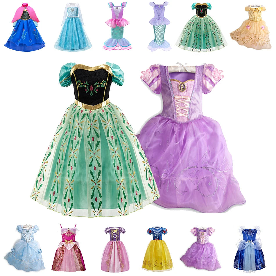 Girls Princess Dress Kids Cinderella Snow White Aurora Sofia Rapunzel Cinderella Halloween Costume Children Birthday Party Dress - Dragonbeast