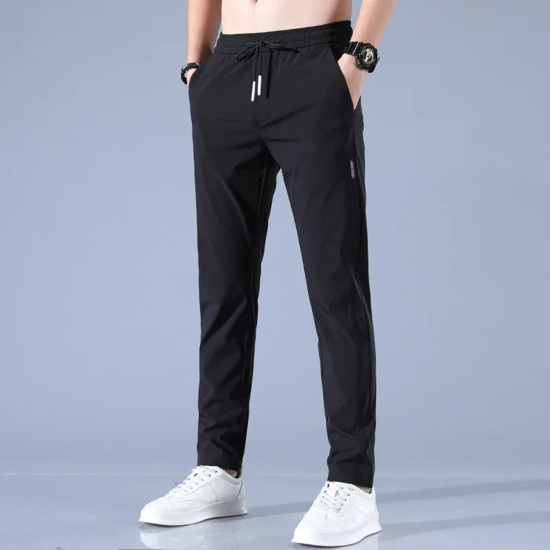 Ice Silk Men's Pants 2023 Summer New Black Gray Thin Business Casual Pants Outdoor Elastic Breathable Straight Leg Sweatpants - Dragonbeast