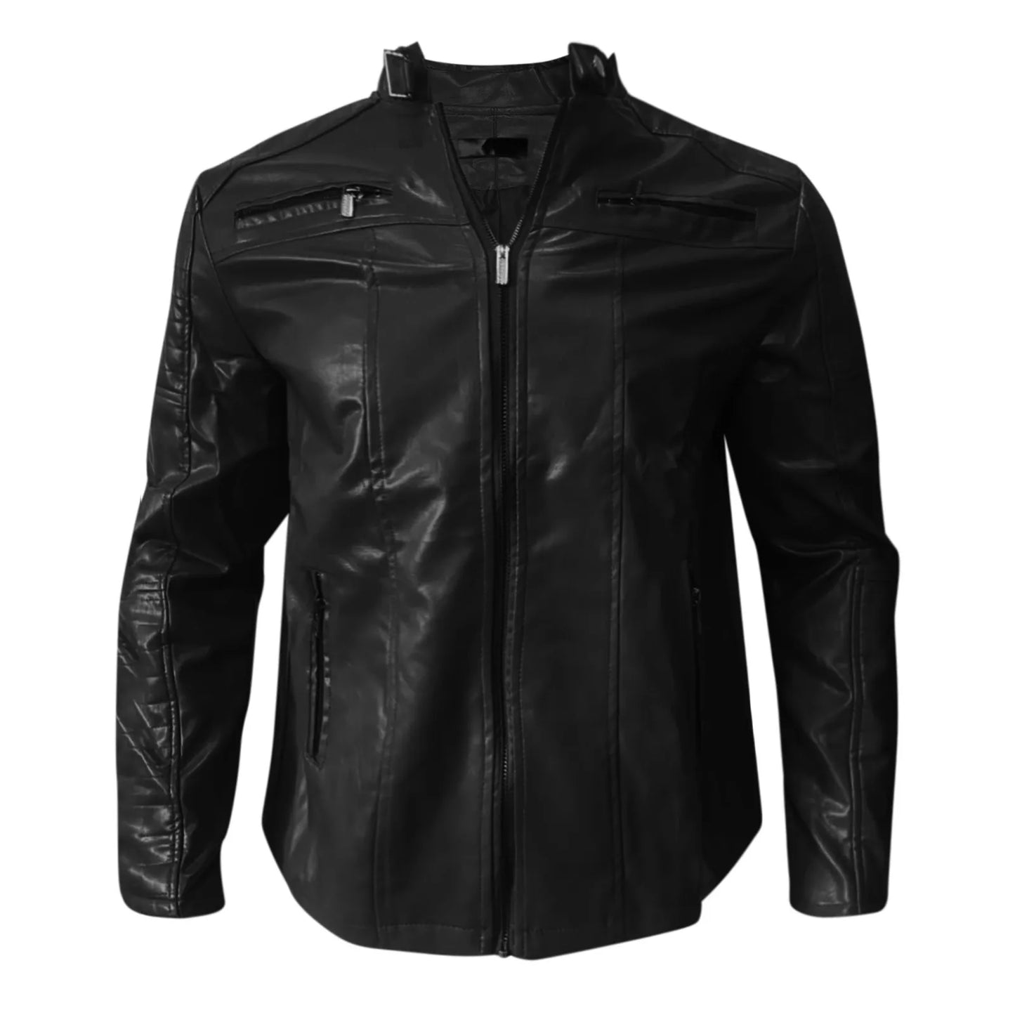 Fashion Men's Motorcycle Riding Leather Jacket Windproof Rainproof Solid Color Zipper Casual Hip Hop Varsity Jacket