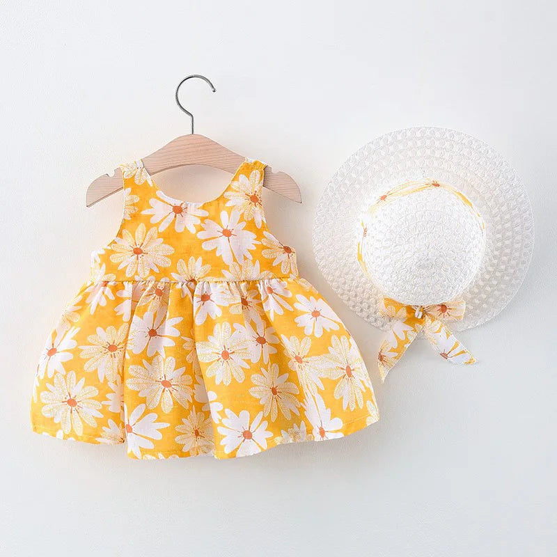 Summer New Girl Fashion Dress Small Chrysanthemum Hanging Strap Big Bow Princess Dress Party Dress 0-3 Years Old - Dragonbeast