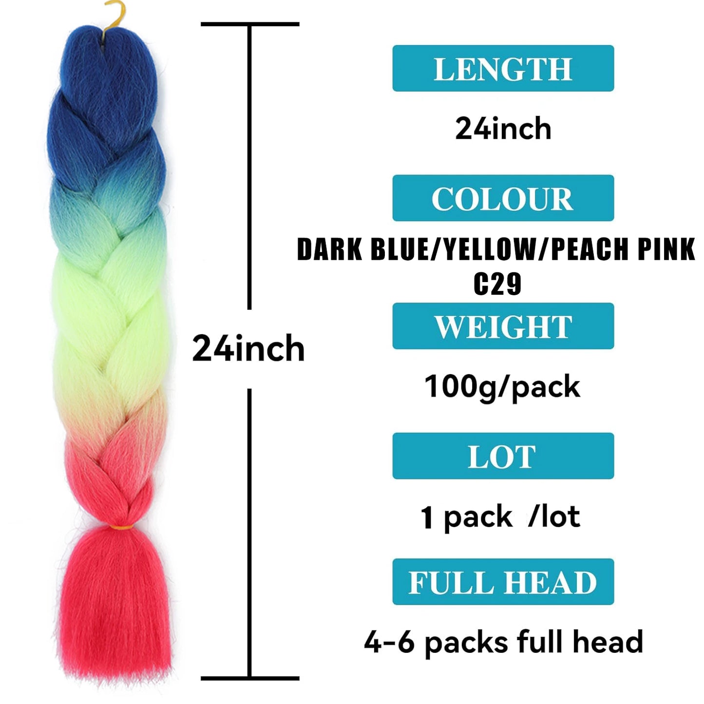 24 Inch Ombre Jumbo Braiding Hair for Crochet Twist Box Braids Rainbow Colorful High Temperature Synthetic Hair Extensions - Dragonbeast