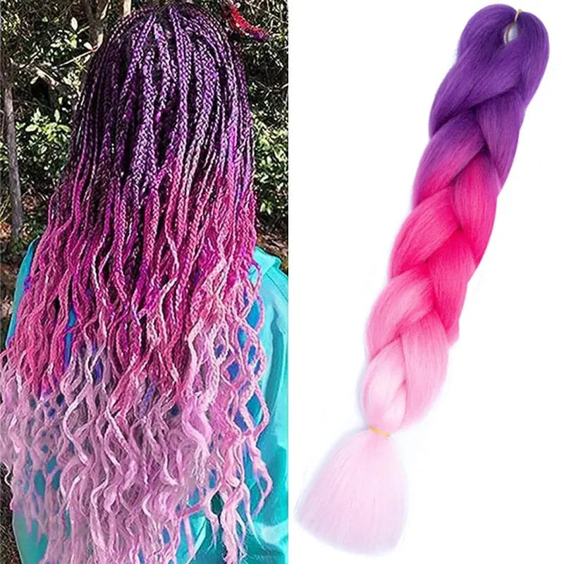 24 Inch Ombre Jumbo Braiding Hair for Crochet Twist Box Braids Rainbow Colorful High Temperature Synthetic Hair Extensions - Dragonbeast