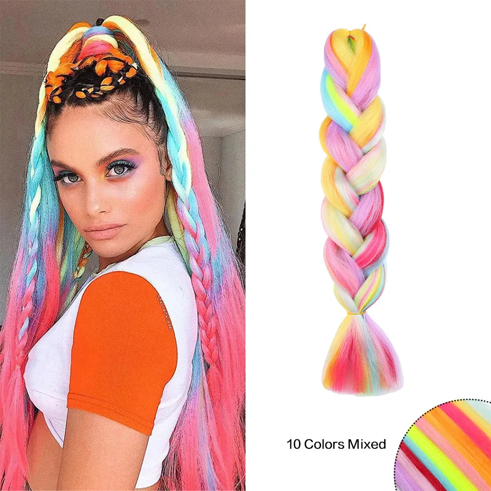 Jumbo Braiding Hair Rainbow Colors Extensions Fiber Mix Four Silky Colorful Twist Hair Extensions  Colored Synthetic Braids - Dragonbeast