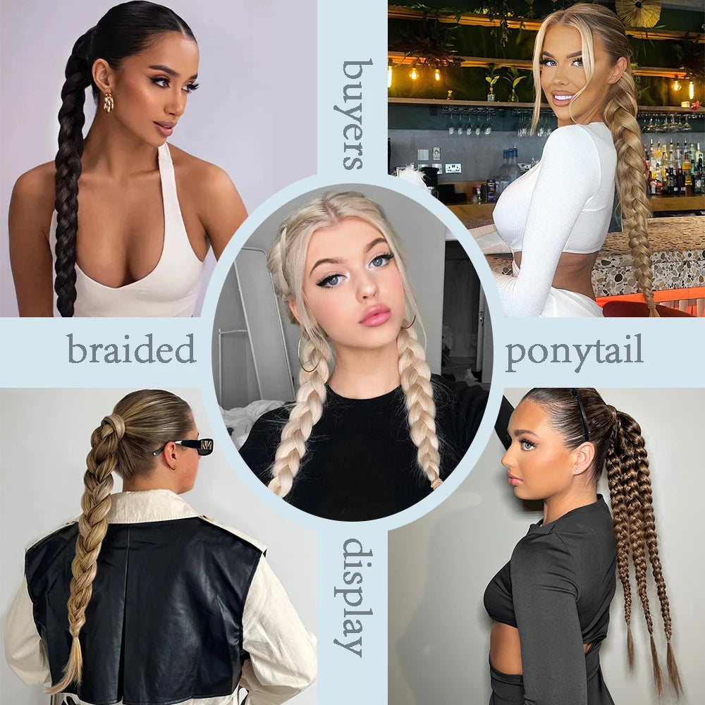 Synthetic Long Twist Braid Ponytail Extensions With Rubber Band 24 Inch Boxing Braided Hair Extensions For Women Daily Use - Dragonbeast