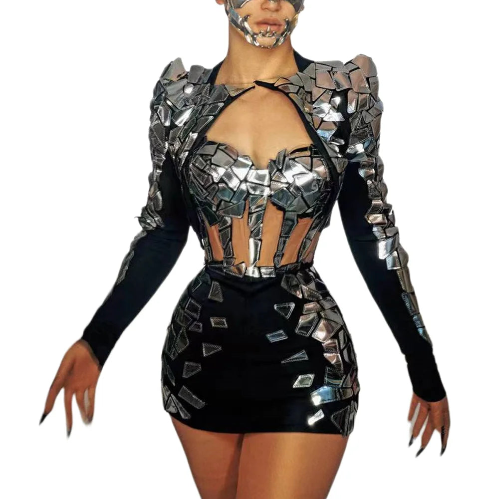 Sexy Bling Sequin Bra Mini Skirts Outfit Sets Show Singer Dancer Stage Performance Wear Women Bodycon Night Club Party Dress - Dragonbeast