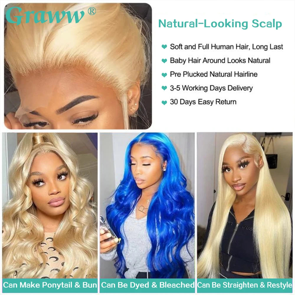 Blonde Body Wave Lace Front Wig HD Transparent Lace 13x4 13x6 Human Hair Wig 613 Pre Plucked Full Frontal Wigs For Black Women - Dragonbeast