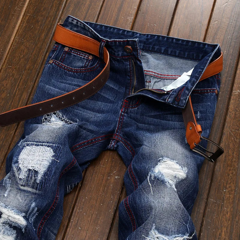 High Quality Straight Denim Brand Motorcycle Jeans Plus Size men's Jeans Ripped Jeans New Style