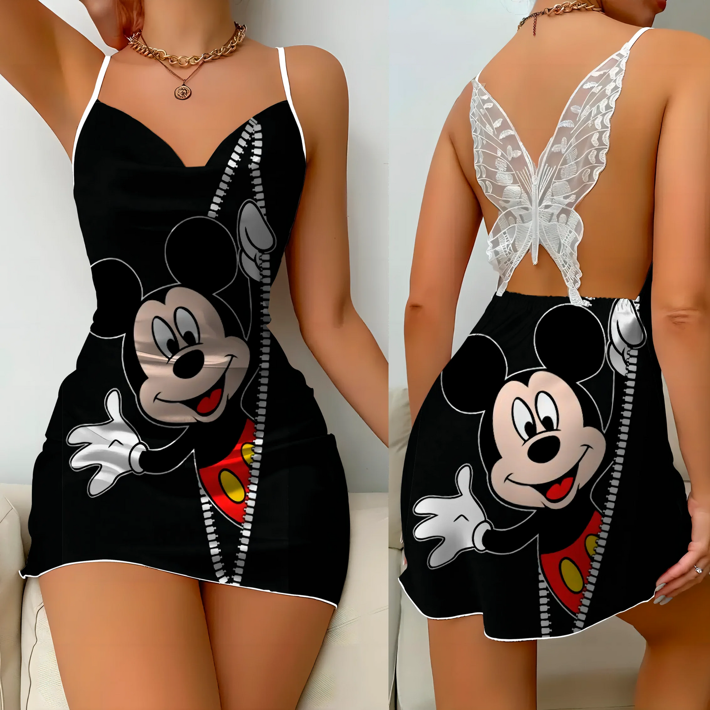 Mini Dress Pajama Skirt Bow Knot Party Dresses Satin Surface Minnie Mouse Disney Mickey Womens Fashion Summer 2024 Elegant Women - Dragonbeast