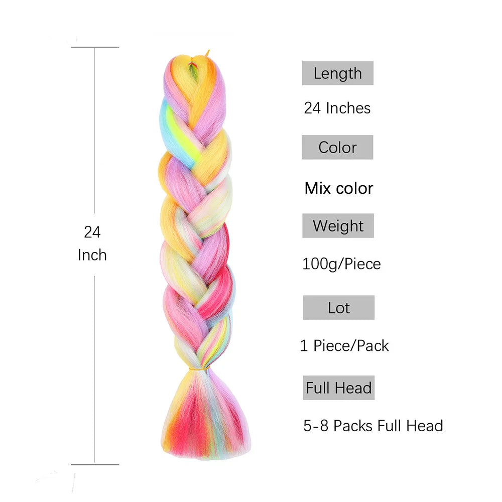 Jumbo Braiding Hair Rainbow Colors Extensions Fiber Mix Four Silky Colorful Twist Hair Extensions  Colored Synthetic Braids - Dragonbeast