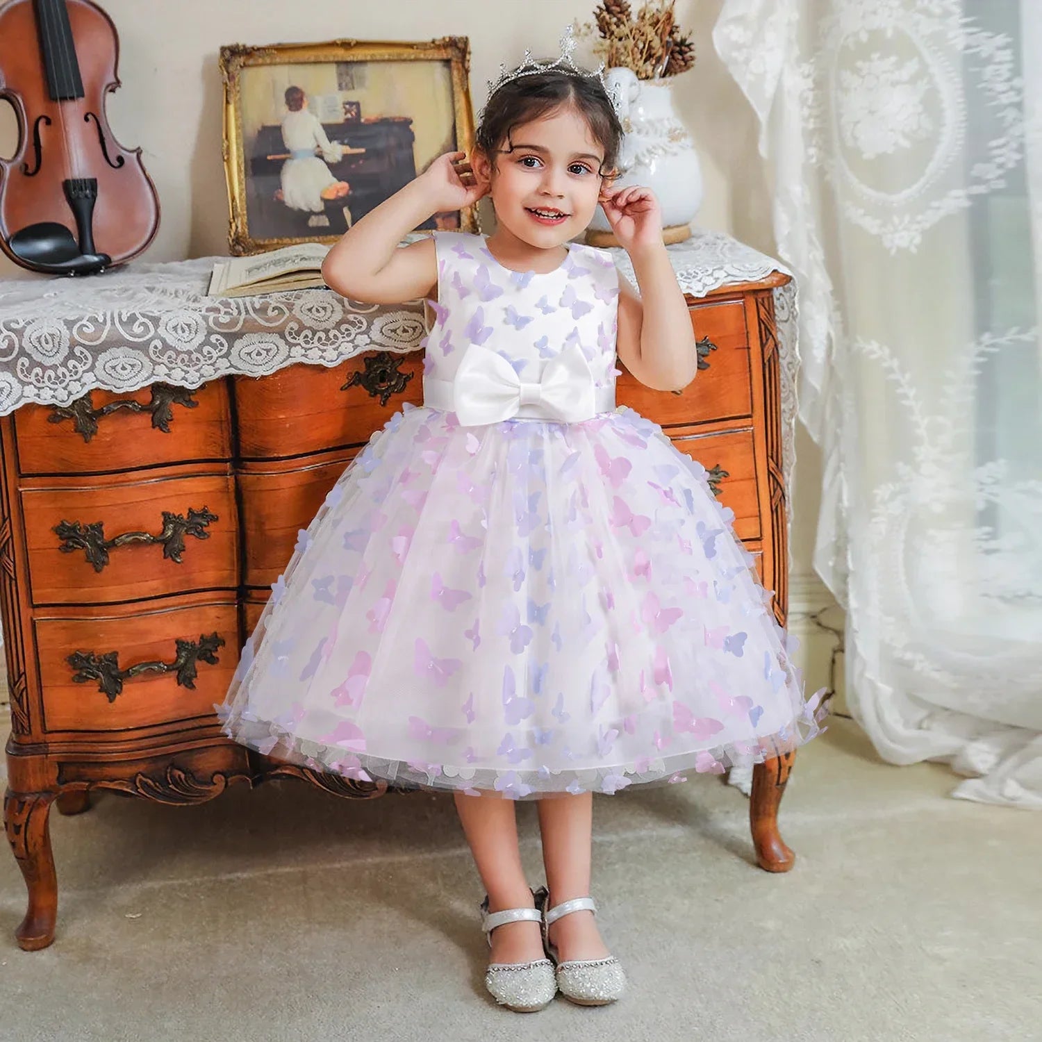 Little Girl Party Dress Princess 3D Butterfly Mesh Tutu Gown Children Birthday Weddings Ball Gown Kids Formal Gala Costumes 3-8Y - Dragonbeast