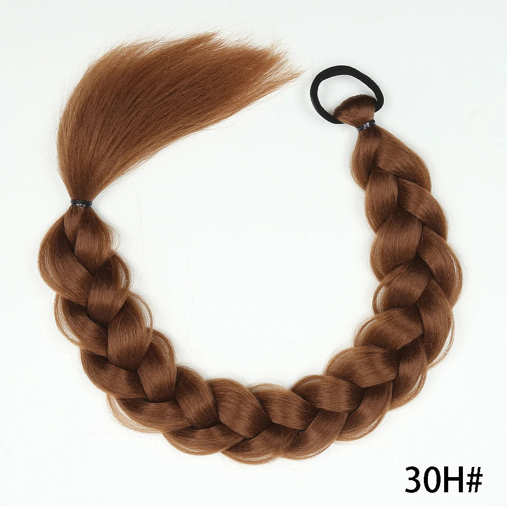 Synthetic Long Twist Braid Ponytail Extensions With Rubber Band 24 Inch Boxing Braided Hair Extensions For Women Daily Use - Dragonbeast