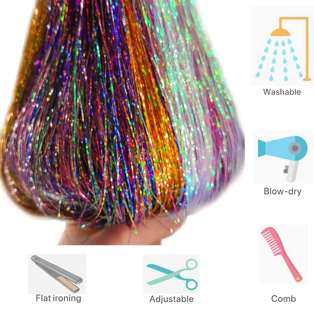 1 Pc Sparkle Shiny Hair Tinsel Hair Extensions Dazzles Women Hippie for Braiding Headdress Hair Braiding Tools Long 100cm - Dragonbeast