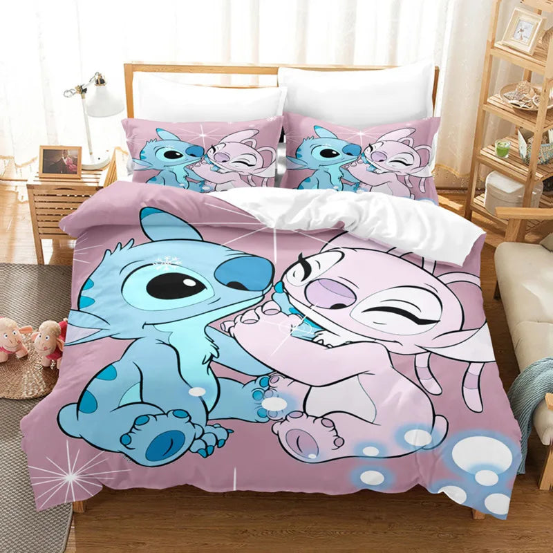 Cartoon Disney Stitch Angel Duvet Cover Set Stitch Post Quilt Cover Pillowcase Bedding Set Kids Adult Comfortable Set Twin King - Dragonbeast