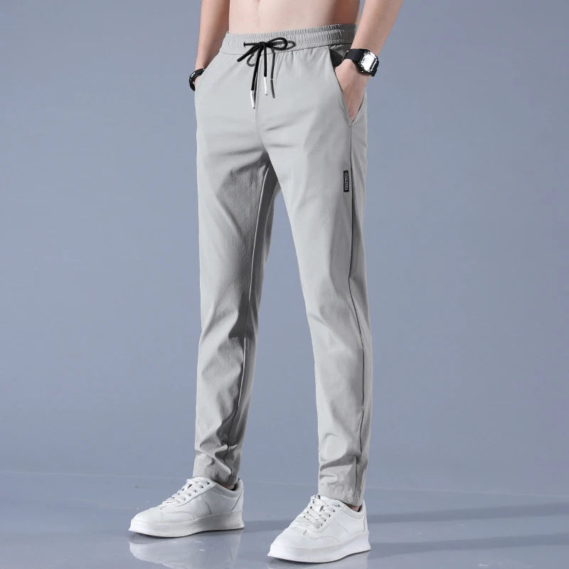 Ice Silk Men's Pants 2023 Summer New Black Gray Thin Business Casual Pants Outdoor Elastic Breathable Straight Leg Sweatpants - Dragonbeast