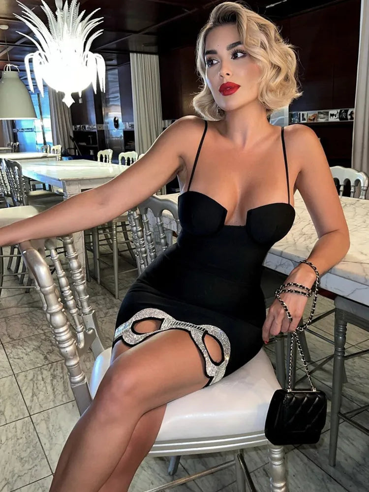 New Women Summer Fashion Sexy Backless Halter Black Mesh Midi Bodycon Bandage Dress Elegant Evening Club Party Dress - Dragonbeast