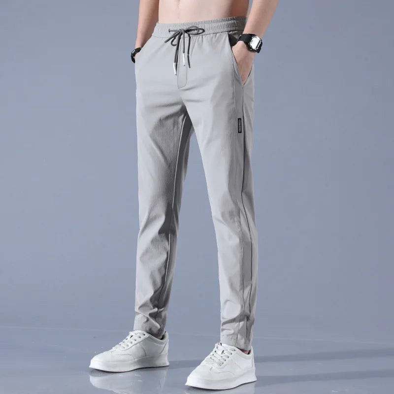 Ice Silk Men's Pants 2023 Summer New Black Gray Thin Business Casual Pants Outdoor Elastic Breathable Straight Leg Sweatpants - Dragonbeast