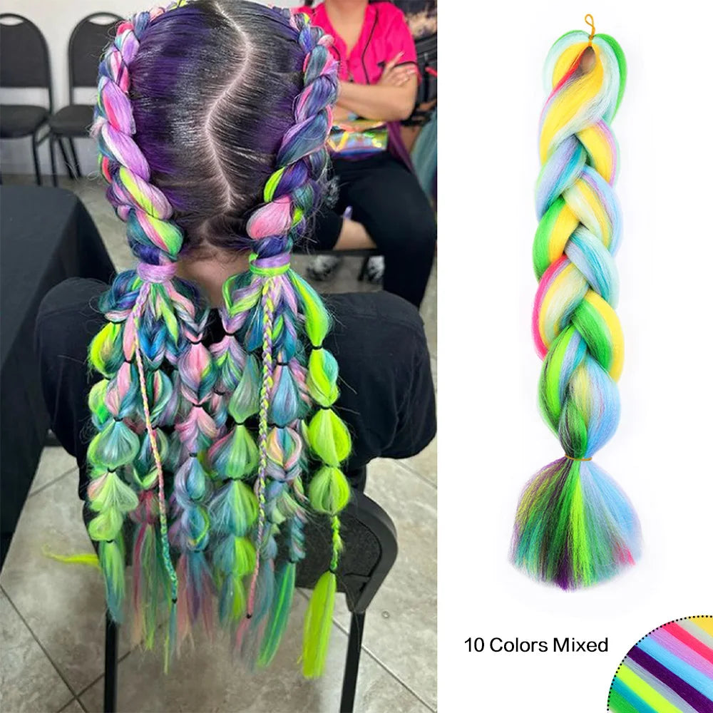 Jumbo Braiding Hair Rainbow Colors Extensions Fiber Mix Four Silky Colorful Twist Hair Extensions  Colored Synthetic Braids - Dragonbeast