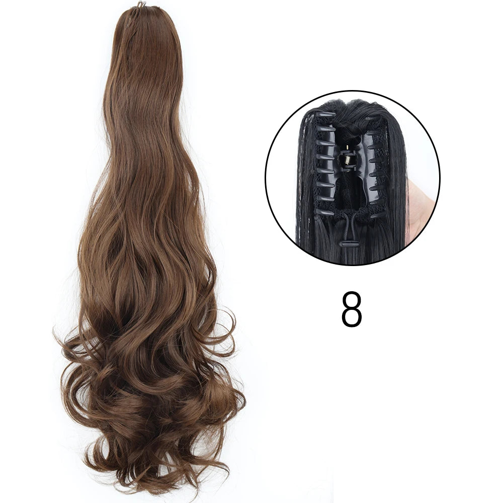 Synthetic Long Straight Claw Clip On Ponytail Hair Extensions 24Inch Heat Resistant Pony Tail Hair piece For Women Daily Party - Dragonbeast