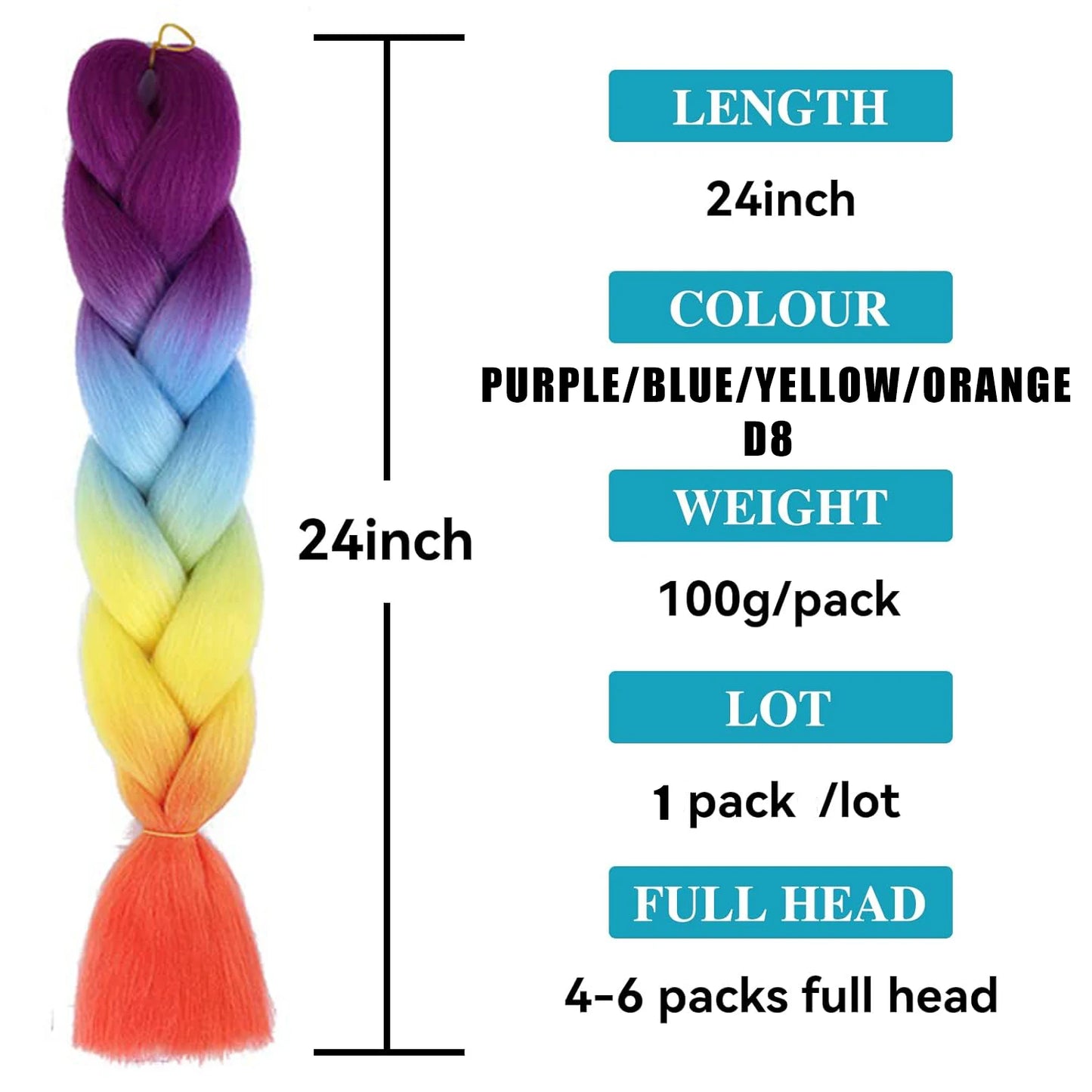 24 Inch Ombre Jumbo Braiding Hair for Crochet Twist Box Braids Rainbow Colorful High Temperature Synthetic Hair Extensions - Dragonbeast