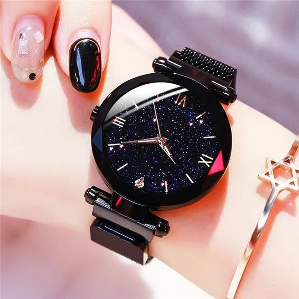 Womens Fashion Starry Sky Watches Magnet Buckle Mesh Belt Diamond Quartz Watch Women Dress Clock - Dragonbeast