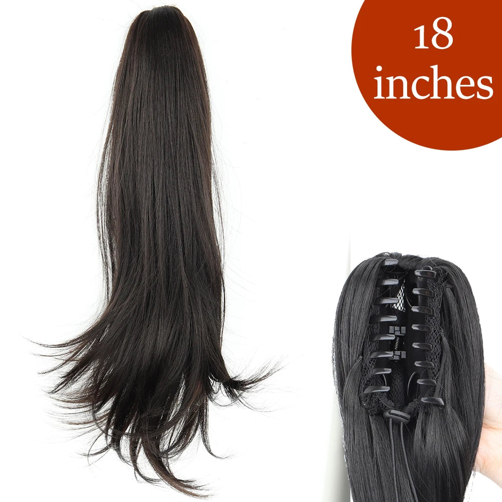 Synthetic Long Straight Claw Clip On Ponytail Hair Extensions 24Inch Heat Resistant Pony Tail Hair piece For Women Daily Party - Dragonbeast