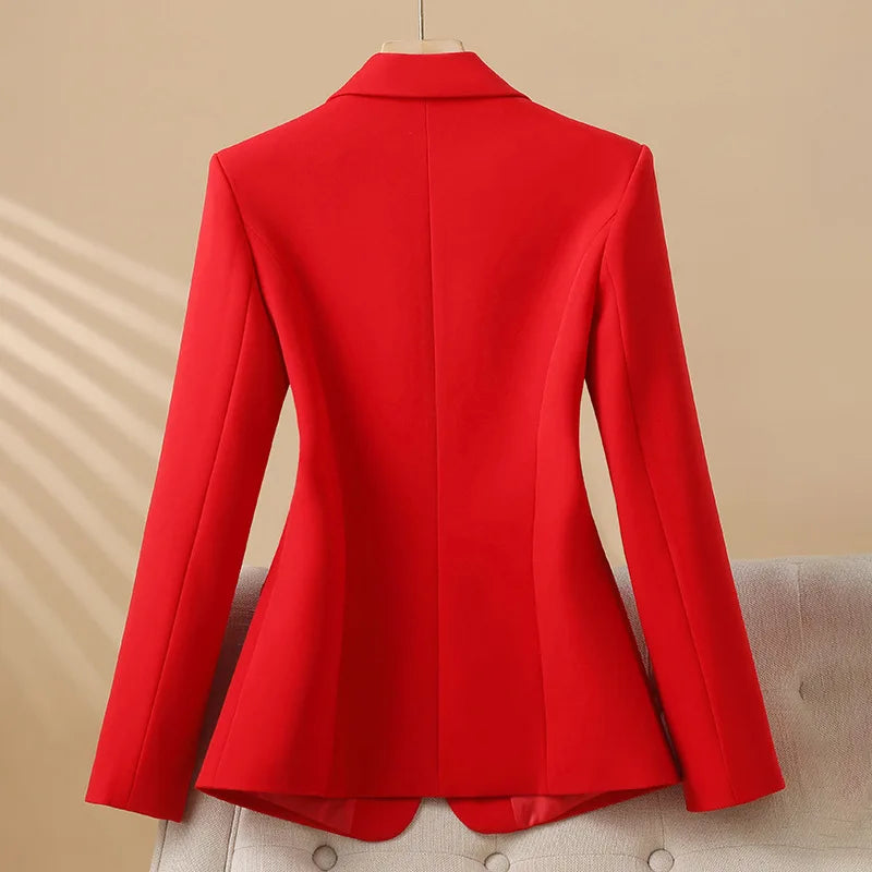 Women Blazer Casual Single Button Long Sleeve Red Black White Slim Suit Ladies Office Coat Fashion New Winter Autumn Jacket 2024