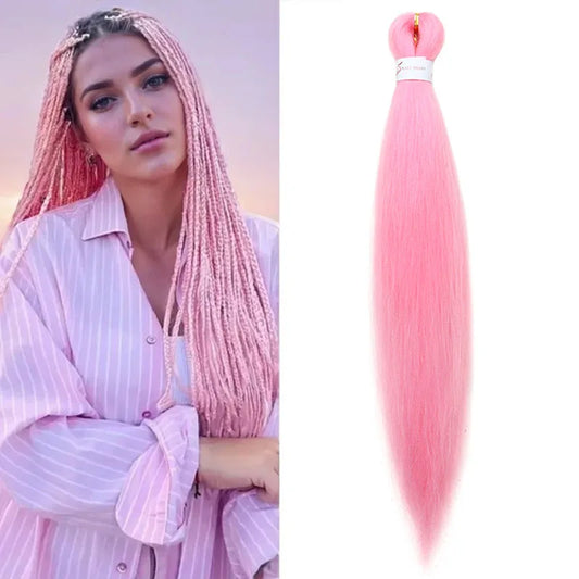 20Inch Synthetic Braid Hair Pre-stretched Hair Extensions for Afro Crochet Braids DIY Pink Twist Braiding Hairpiece for Women