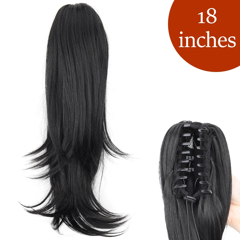 Synthetic Long Straight Claw Clip On Ponytail Hair Extensions 24Inch Heat Resistant Pony Tail Hair piece For Women Daily Party - Dragonbeast