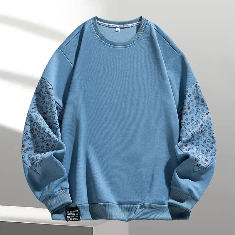 Preppy Style Round Neck Pullover Lantern Long Sleeve Geometric Printing Hoodies Spring Autumn Men's Clothing Trendy Tops