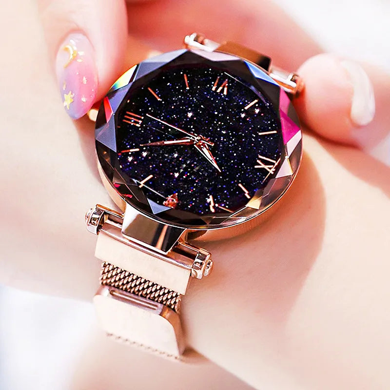 Womens Fashion Starry Sky Watches Magnet Buckle Mesh Belt Diamond Quartz Watch Women Dress Clock - Dragonbeast