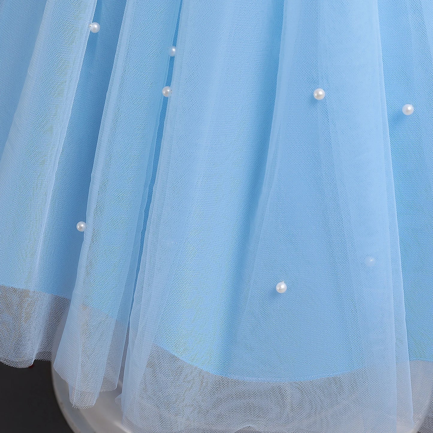 Toddler Girl Blue Beaded Tutu Gown 1-5 Years Baby Girl Birthday Party Dress Little Girl V-Back Bow Tulle Clothes Infant Costume - Dragonbeast