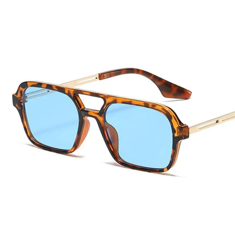 Small Frame Square Sunglasses Woman Brand Designer Fashion Luxury Sun Glasses Female Vintage Hollow Leopard Blue Oculos De Sol - Dragonbeast