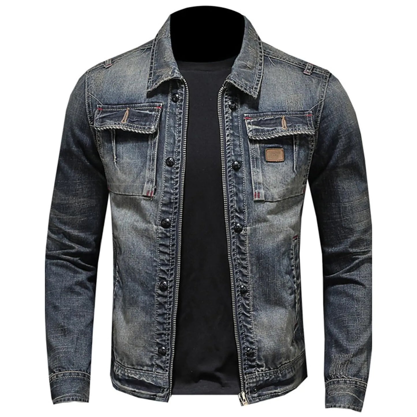 Vintage Denim Jacket With Zip Stand Up Cotton Slim Fit Denim Coat Jeans Jacket Classic Hip Hop Varsity Jacket Winter Jacket Men