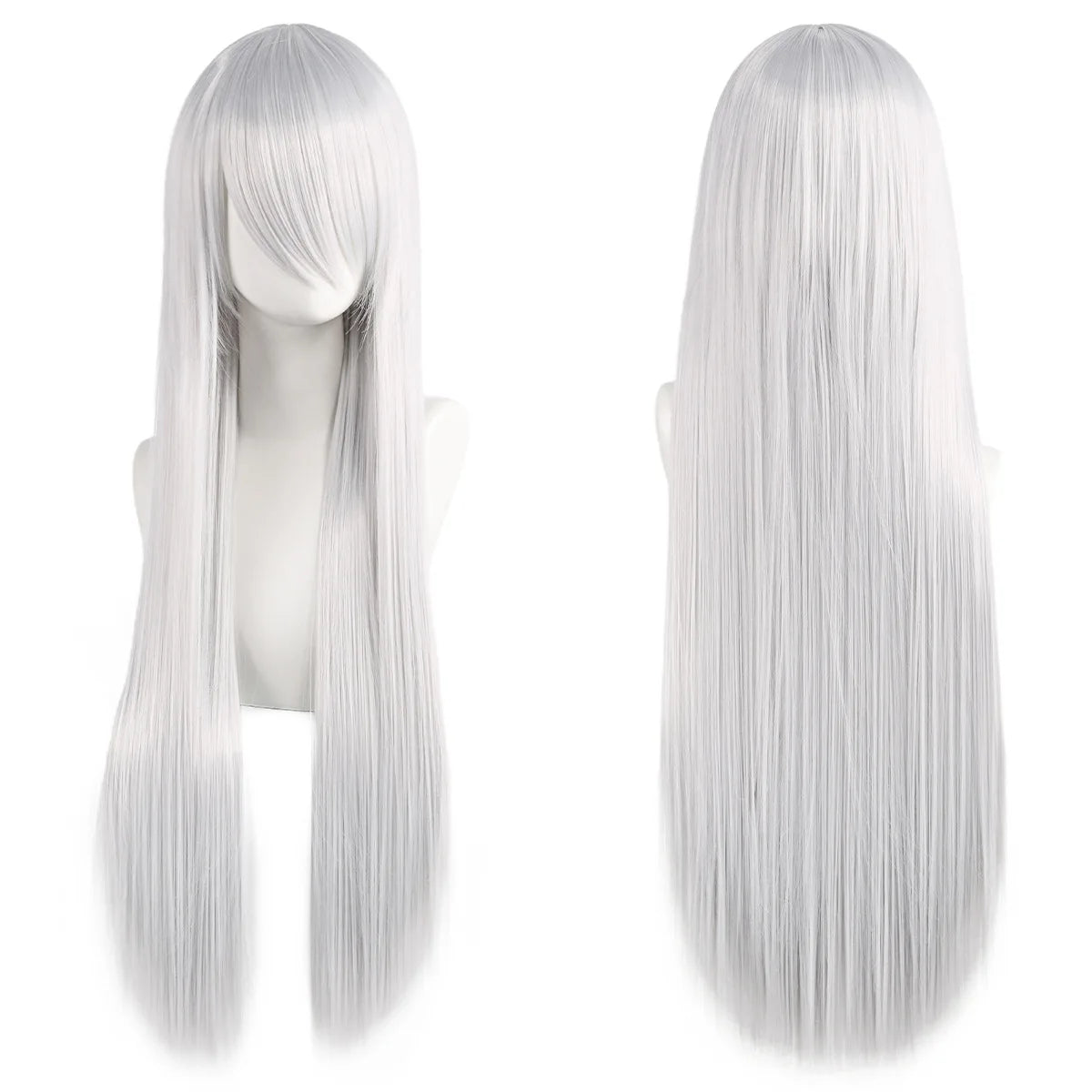 80cm Long Synthetic White Purple Cosplay Wigs Green Hair Straight Silver Wig Pink Hairpiece Lolita Wig with Bangs - Dragonbeast