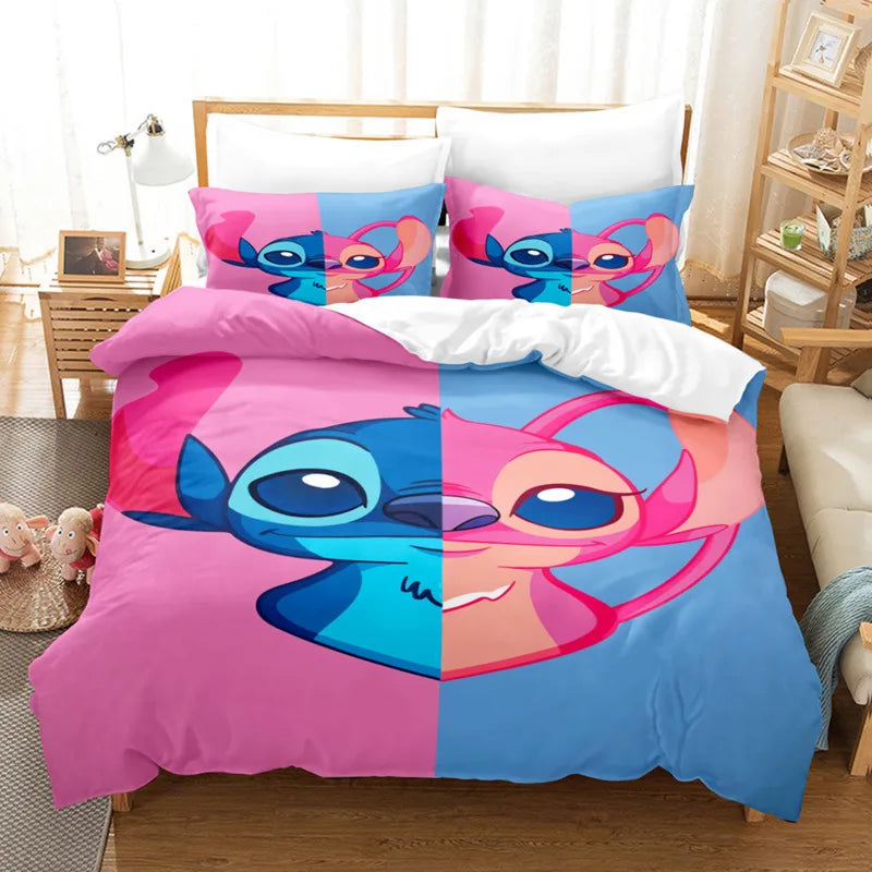 Cartoon Disney Stitch Angel Duvet Cover Set Stitch Post Quilt Cover Pillowcase Bedding Set Kids Adult Comfortable Set Twin King - Dragonbeast