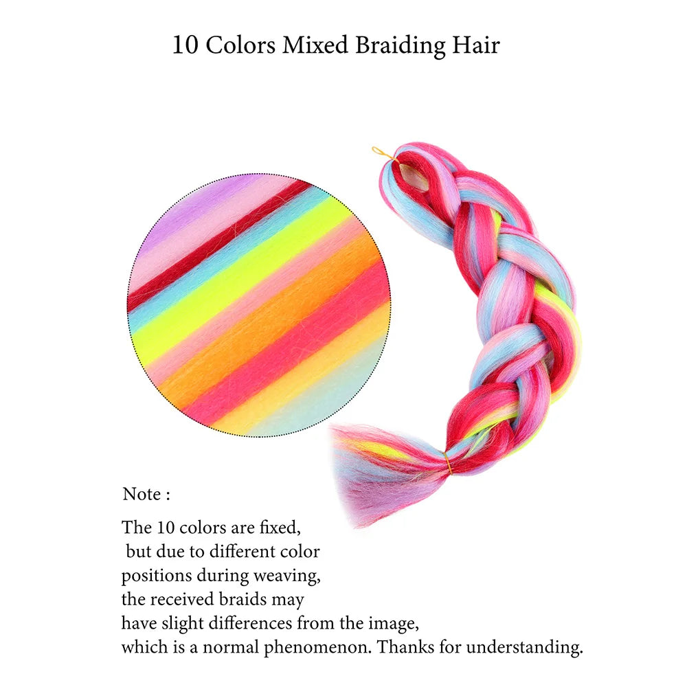 Jumbo Braiding Hair Rainbow Colors Extensions Fiber Mix Four Silky Colorful Twist Hair Extensions  Colored Synthetic Braids - Dragonbeast