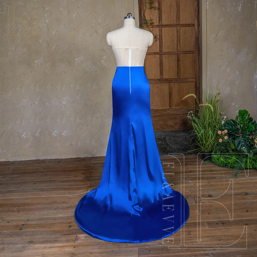 Royal Blue Satin Bridesmaid Dresses Long Sleeve Lace Party Dress for Weddings Side Split Guest Dresses Elegant Gowns Customized - Dragonbeast