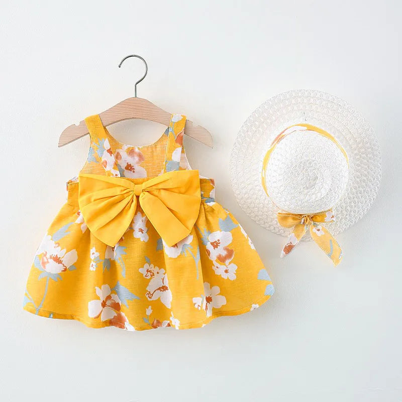 Summer New Girl Fashion Dress Small Chrysanthemum Hanging Strap Big Bow Princess Dress Party Dress 0-3 Years Old - Dragonbeast