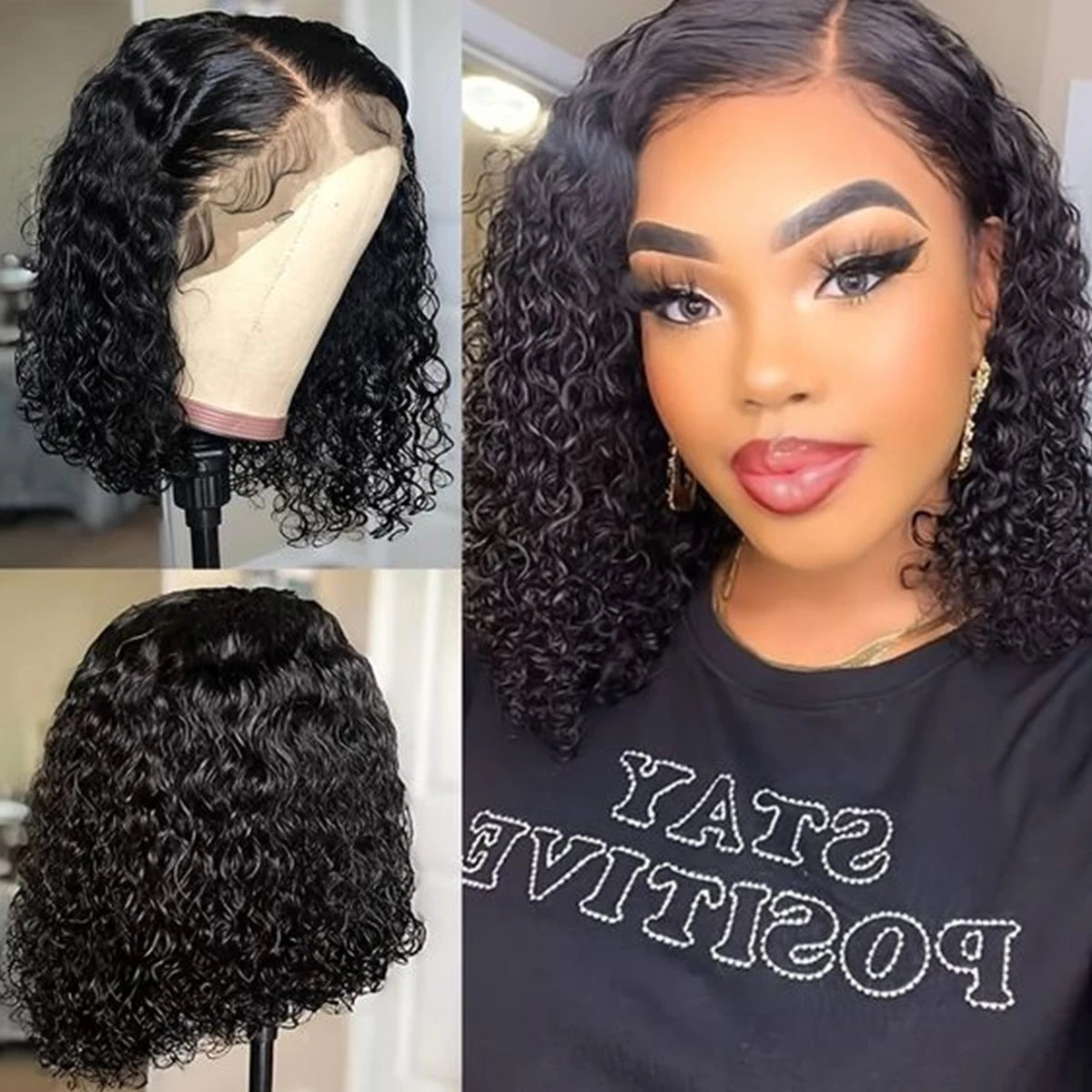 Deep Wave 180% Density Pre-Plucked Side Part Short Bob 13*4 Lace Frontal Brazilian Virgin Human Hair Wigs For Black Woman - Dragonbeast