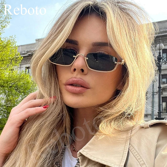 Fashion Small Square Women's Sunglasses Luxury Brand Metal Half Frame Sunglasses Woman Trend 2024 Vintage Black Pink Shades - Dragonbeast