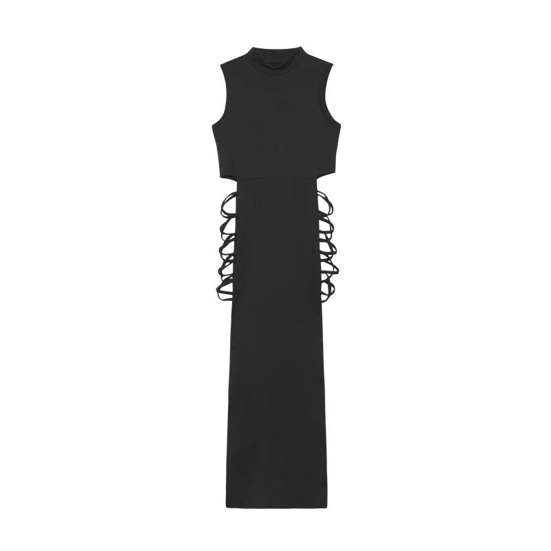 Criss Cross Cut Out Dress, Sexy Bodycon Mock Neck Sleeveless Dress, Women's Clothing - Dragonbeast