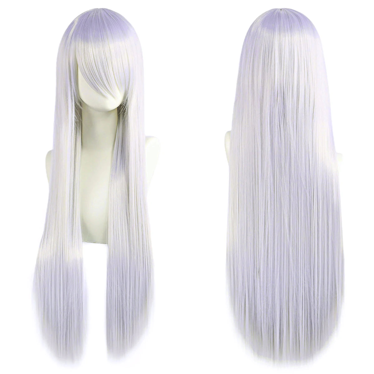 80cm Long Synthetic White Purple Cosplay Wigs Green Hair Straight Silver Wig Pink Hairpiece Lolita Wig with Bangs - Dragonbeast