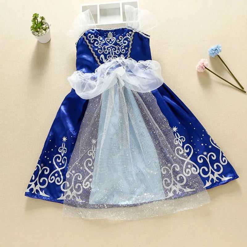 Girls Princess Dress Kids Cinderella Snow White Aurora Sofia Rapunzel Cinderella Halloween Costume Children Birthday Party Dress - Dragonbeast