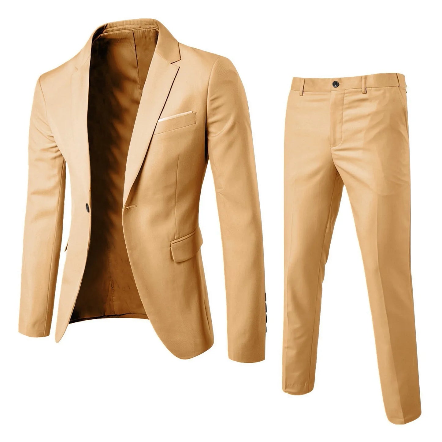 Suits Men Two Piece Sets Pant Set Blazer Turn Down Collar Full Sleeve Slim Fit Tight Waist Coat Long Pants Solid Wedding