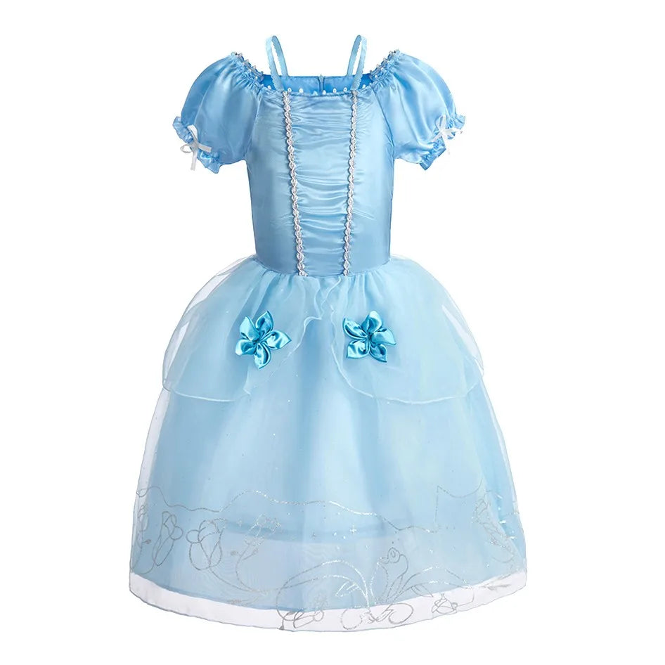 Girls Princess Dress Kids Cinderella Snow White Aurora Sofia Rapunzel Cinderella Halloween Costume Children Birthday Party Dress - Dragonbeast